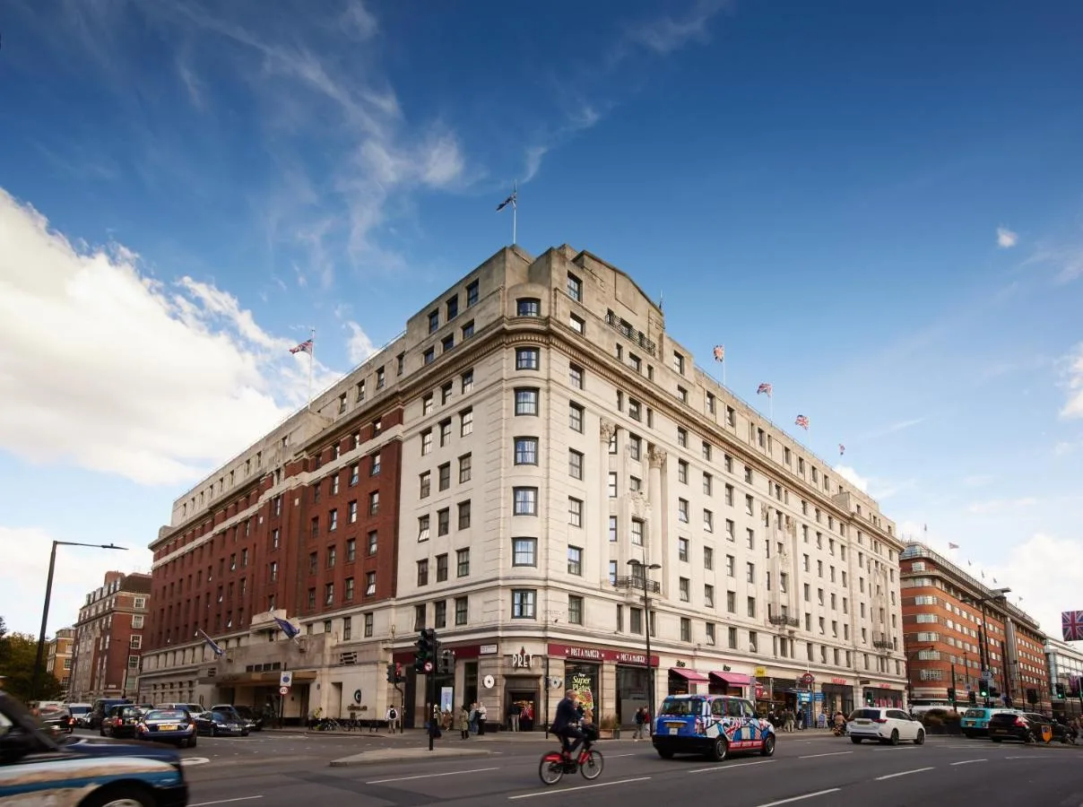 A large white building on a busy Westminster street near Marble Arch, London